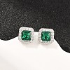 Square Brass Micro Pave Cubic Zirconia Stud Earrings EJEW-Z164-22P-02-1