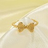 Bowknot 304 Stainless Steel Open Cuff Rings for Women RJEW-G338-08G-3