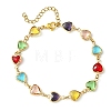 Colorful Glass Heart Link Bracelets BJEW-JB10578-1