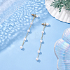 1 Pairs ABS Plastic Imitation Pearl Beaded Tassel Dangle Stud Earrings EJEW-AN0001-52-7