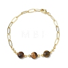 Natural Tiger Eye Faceted Flat Round Beaded Brass Paperclip Chain Bracelets GG-CBA37F5-02G-08-4