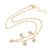 Brass Pave Lilac Cubic Zirconia Flower Pendant Figaro Chain Bib Necklaces for Women NJEW-F364-01G-4