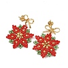 Christmas Glass & Brass Beads Braided Dangle Earrings EJEW-MZ00811-4