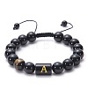 Natural Black Agate & Tiger Eye Round Beaded Adjustable Bracelets HL8029-1-1
