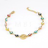 Colorful 304 Stainless Steel & Evil Eye Enamel Flat Round Link Bracelets FS-WGB13F5-07-1