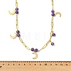 304 Stainless Steel Paperclip Chain Moon Pendant Necklaces with Natural Amethyst Beads for Women NJEW-JN06251-01-4