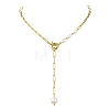 Natural Baroque Keshi Pearl Oval Tassel Brass Paperclip Chain Lariat Necklaces for Women NJEW-JN06009-2