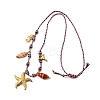 Summer Beach 304 Stainless Steel & Electroplated Natural Shell Pendant Adjustable Polyester Cord Necklaces for Women NJEW-F348-01C-G-4