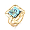 Square 304 Stainless Steel Paua Shell Cuff Rings for Women RJEW-G346-03G-01-4