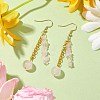 Round & Chip Natural Rose Quartz Dangle Earrings EJEW-JE05867-2