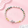 Dyed Natural Malaysia Jade Rondelle & Cultured Freshwater Pearl Beaded Stretch Bracelets BJEW-JB13380-03-1