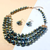 Glass Rondelle Beaded Multilayer Necklaces & Dangle Earrings Set for Women WG36B17-01-1