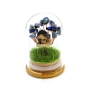 Natural Lapis Lazuli Chips Tree and Mini House in Dome Glass Bell Jars with Wood Base Display Decorations PW-WG927DE-03-1