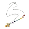 Chakra Natural Crazy Agate Religion Cross Pendant 304 Stainless Steel Cable Chain Necklaces for Women NJEW-JN06268-02-3