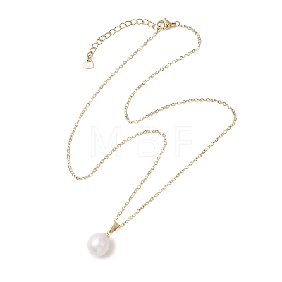 Natural Baroque Pearl Keshi Pearl Round Pendant 304 Stainless Steel Cable Chain Necklaces NJEW-JN05893-1