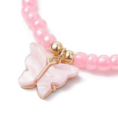 Butterfly Alloy Acrylic Charm Bracelets BJEW-JB10487-02-1