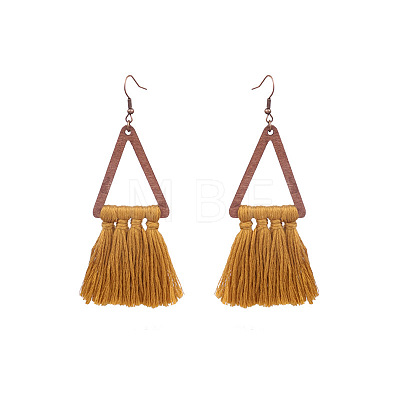 Wood and Cotton Dangle Earrings WG53E25-01-1