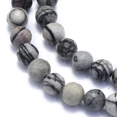 Natural Black Silk Stone/Netstone Beads Strands G-K310-A09-8mm-1