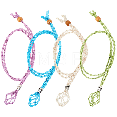 SUNNYCLUE 4Pcs 4 Colors Adjustable Braided Waxed Cord Macrame Pouch Necklace Making MAK-SC0001-12-1