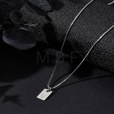 1Pc Stainless Steel Letter Rectangle Pendant Necklaces NJEW-LP0001-34V-P-1