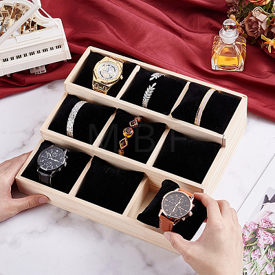 3-Tier 9 Grids Wood Bracelet Display Stands BDIS-WH0003-33B-1