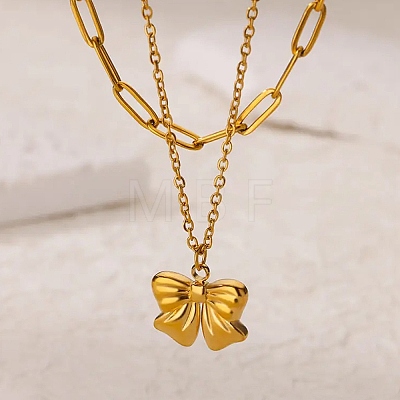 304 Stainless Steel Bowknot Pendant Necklaces LS-NJEW-L182-001G-07-1