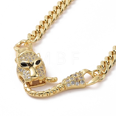 Cubic Zirconia Leopard Pendant Necklace with Brass Curb Chains for Women NJEW-G096-01G-02-1