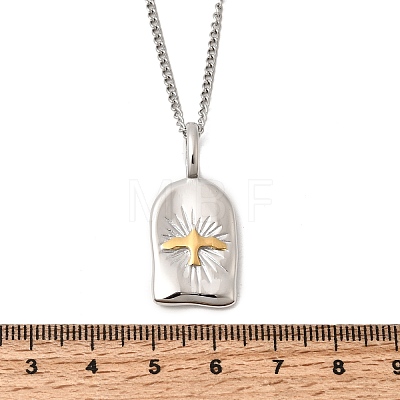 Religion Two Tone 304 Stainless Steel Holy Spirit Bird Rectangle Medal Pendant Necklaces for Women NJEW-K304-02GP-1