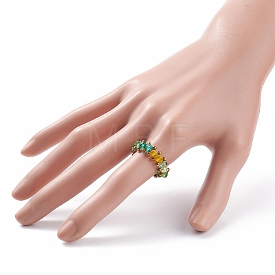 Glass Braided Bead Finger Ring for Women RJEW-JR00467-02-1