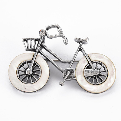 Bicycle Shape Natural White Shell Brooch Pin G-N333-010A-RS-1