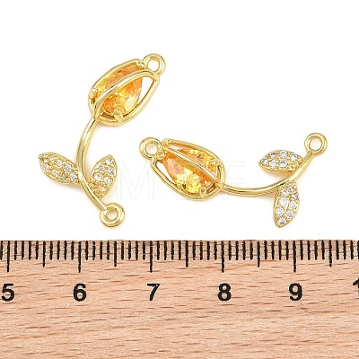 Rack Plating Brass Micro Pave Clear Cubic Zirconia Flower Connertor Charms KK-Z043-03I-1
