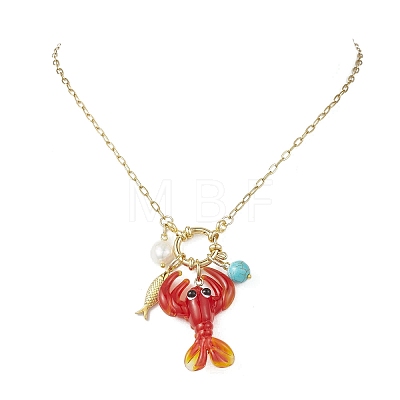 Handmade Lampwork Red Shrimp Pendant Nekclaces NJEW-JN05913-1