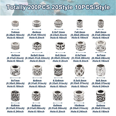 Kissitty 200Pcs 20 Style Tibetan Style European Bead MPDL-KS0001-02-1