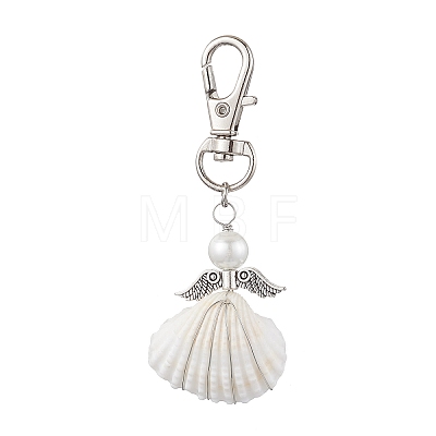 Angel Alloy & Wire Wrapped Natural Shell Pendant Decorations HJEW-JM02017-01-1