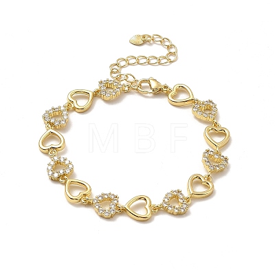 Clear Cubic Zirconia Hollow Heart Link Chain Bracelet BJEW-A132-12G-1