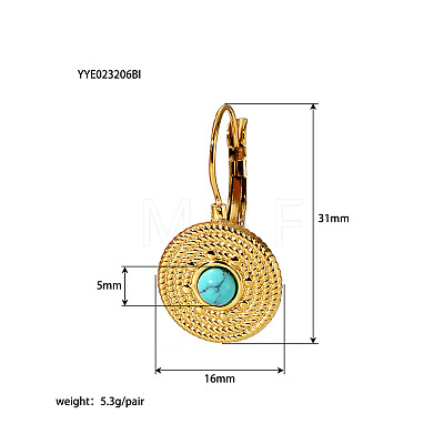 Vintage Stainless Steel Pave Synthetic Turquoise Flat Round Leverback Earrings for Women QF4931-6-1