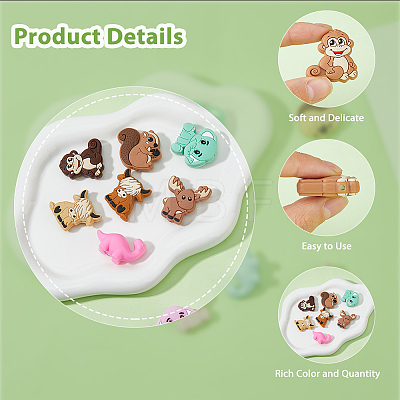 GOMAKERER 12Pcs 12 Style Animals Theme Food Grade Eco-Friendly Silicone Focal Beads SIL-GO0001-32-1