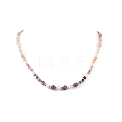 Mixed Gemstone & Natural Freshwater Pearl Beaded Necklaces NJEW-JN06468-01-1