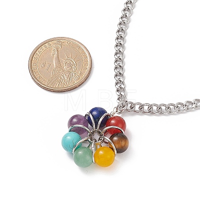 Natural & Synthetic Mixed Gemstone Beaded Flower Pendant Necklace NJEW-TA00040-1