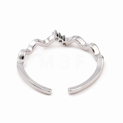 Clear Cubic Zirconia Wave Open Cuff Ring RJEW-B028-17P-1