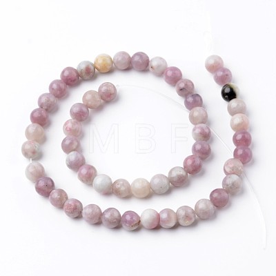 Dyed Round Natural Pink Tourmaline Beads Strands X-G-K089-8mm-05-1