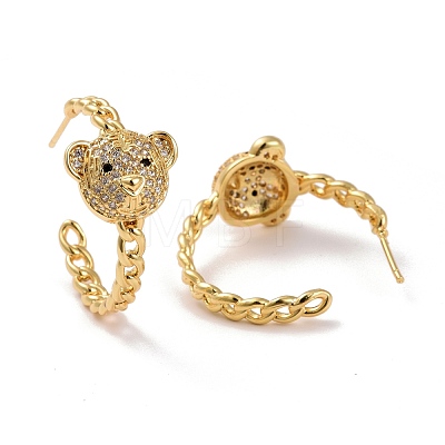 Bear Brass Micro Pave Clear Cubic Zirconia Ear Studs for Her KK-K258-28G-RS-1