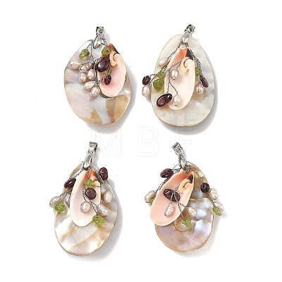Natural Shell & Pearl & Peridot Big Pendants KK-XCP0002-18-1
