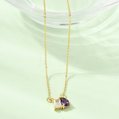 Brass Pave Cubic Zirconia Rectangle & Teardrop Pendant Cable Chain Necklaces KK-CBAB173-05G-06-1