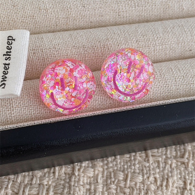 Transparent Acrylic Smiling Face Stud Earrings with Sequins FS-WG0A61D-01-1