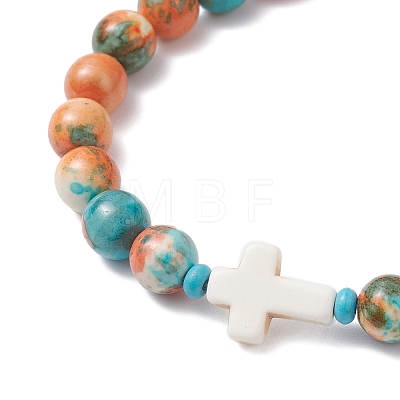 Dyed Synthetic Ocean White Jade & Turquoise Beaded Stretch Bracelets for Men Women BJEW-JB12372-01-1