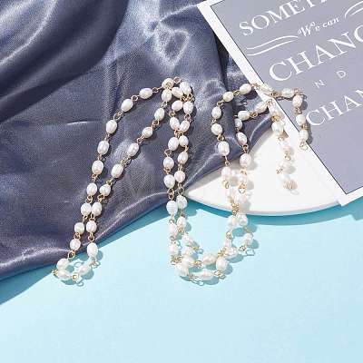 Handmade Natural Freshwater Pearl Beaded Chains AJEW-JB01087-1