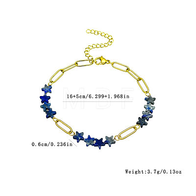 Natural Sodalite Star Beaded Bracelets with 304 Stainless Steel Paperclip Chains WGC91F5-02-1