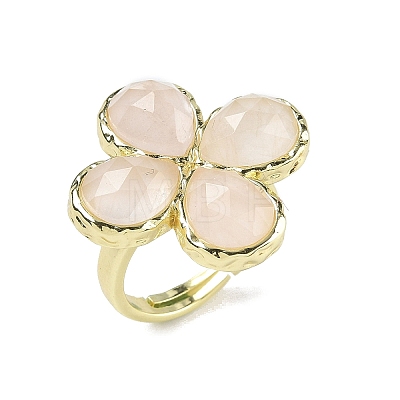 Natural Rose Quartz Faceted Adjustable Finger Rings for Women RJEW-A092-01G-15-1