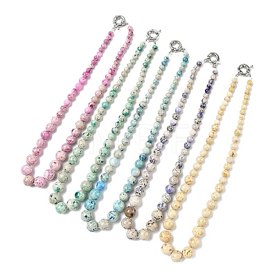 Dyed Natural Fossil Graduated Round Beaded Necklaces NJEW-F368-03P-1